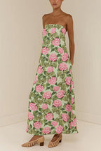 Strapless Tube Jardin Print Maxi Dress
