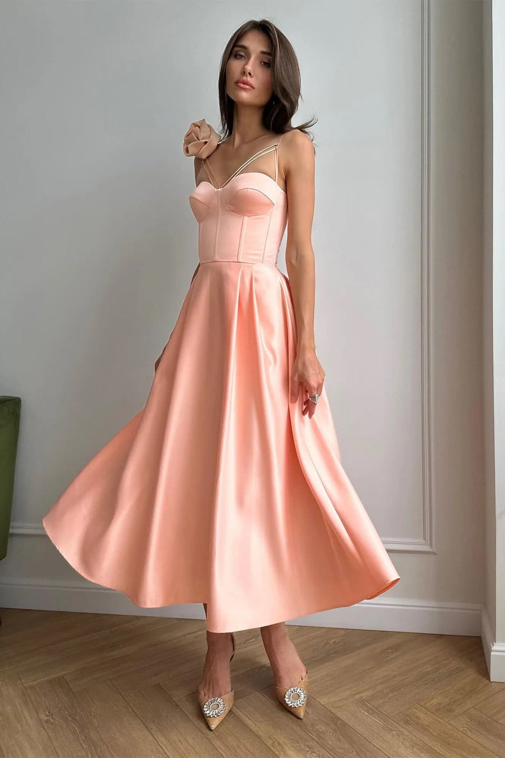 3D Flowers Shoulder Strap Formal Dress Maxi Dresses