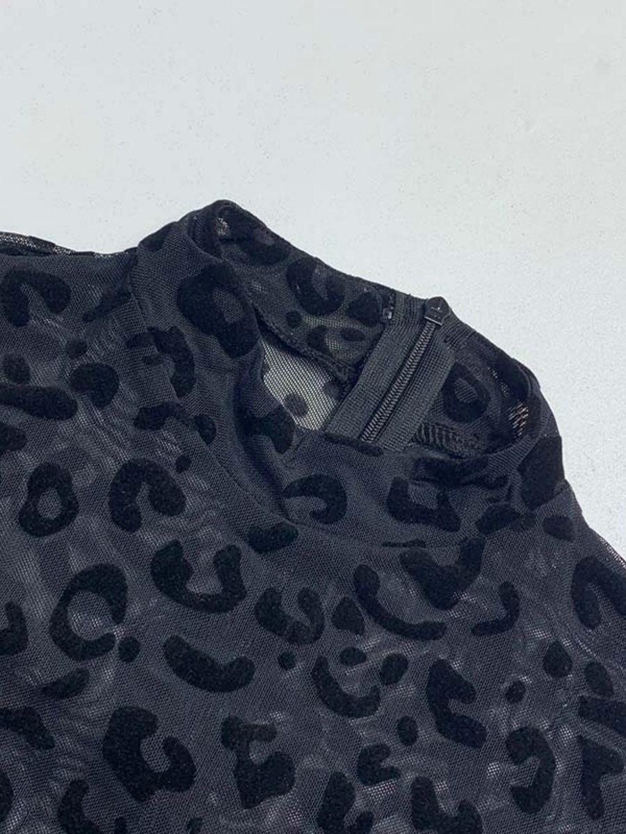 Leopard Print Flocked Sheer Slimming Effect Jumpsuits