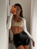 High Waist Tight Fit PU Leather Pants Street Fashion Shorts
