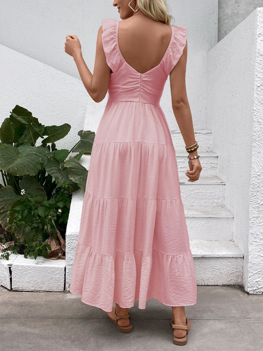 V-neck Pleats Comfort Gentle Maxi Dresses