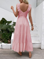 V-neck Pleats Comfort Gentle Maxi Dresses