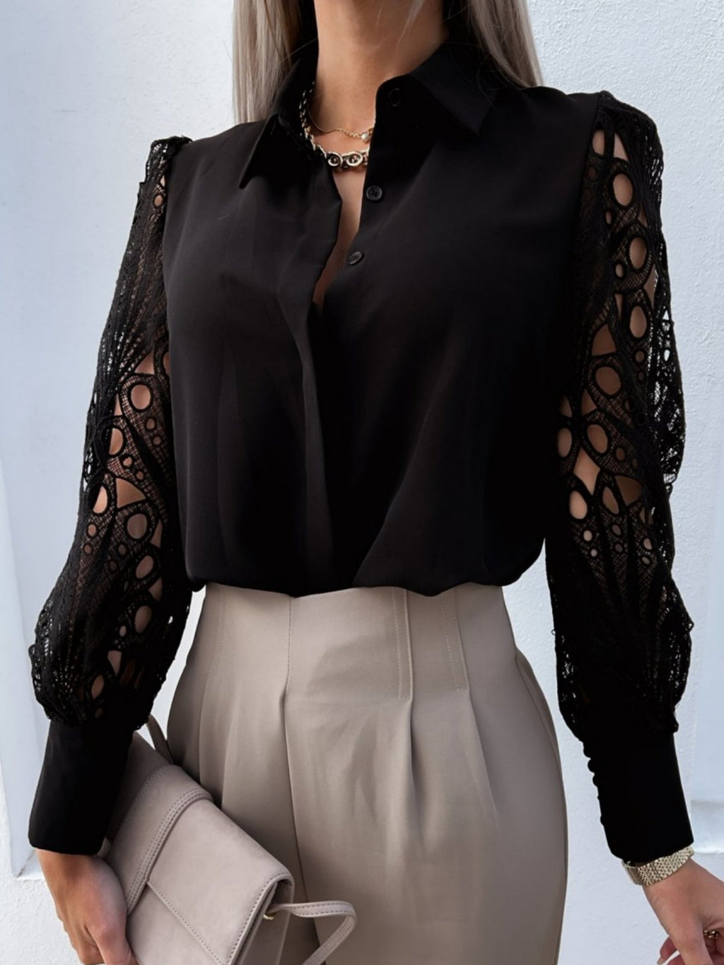 Lace Patchwork Hollow Out Blouse&Shirts