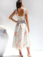Floral Bandage Waist Midi Dresses