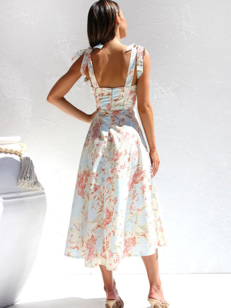 Floral Bandage Waist Midi Dresses