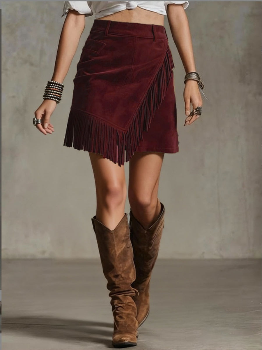Temperament Grace Commuting Suede Tassel Skirts