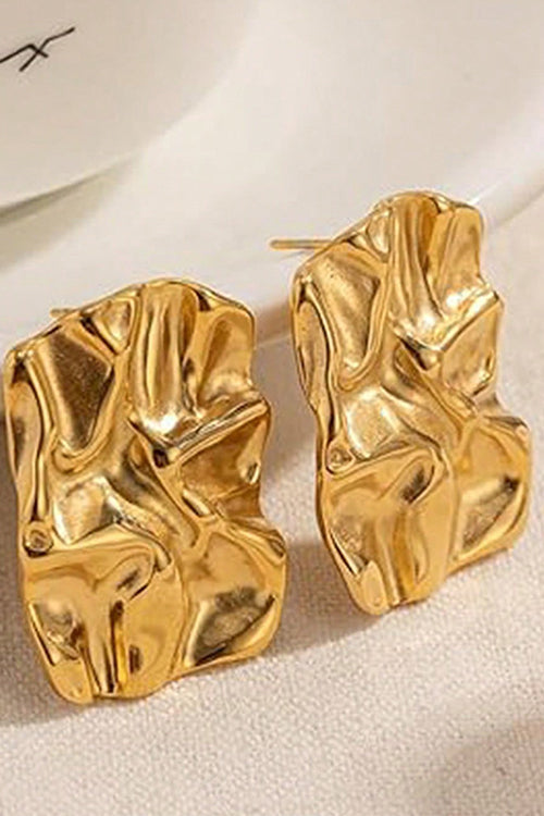 Textured Gold Rectangle Stud Earrings