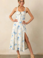 Floral Camisoles Bandage Temperament Slit Sexy Vacation And Leisure Maxi Dresses