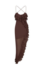 Wood Ear Cross Chiffon Floral High Slit Maxi Dresses