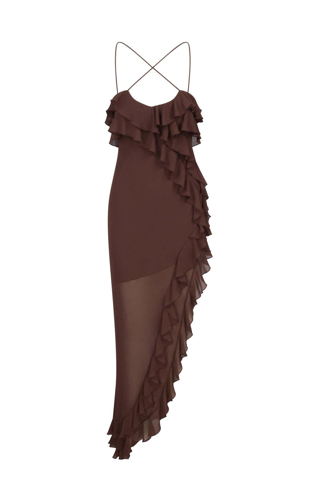 Wood Ear Cross Chiffon Floral High Slit Maxi Dresses