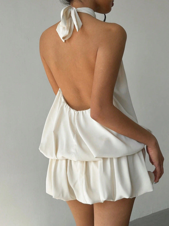Halter Bandage Backless Flower Bud Skirt Mini&Short Dresses