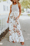 Sleeveless Stripes Splice Floral Maxi Dress