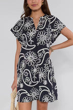 V Neck Short Sleeves Floral Print Mini Dress