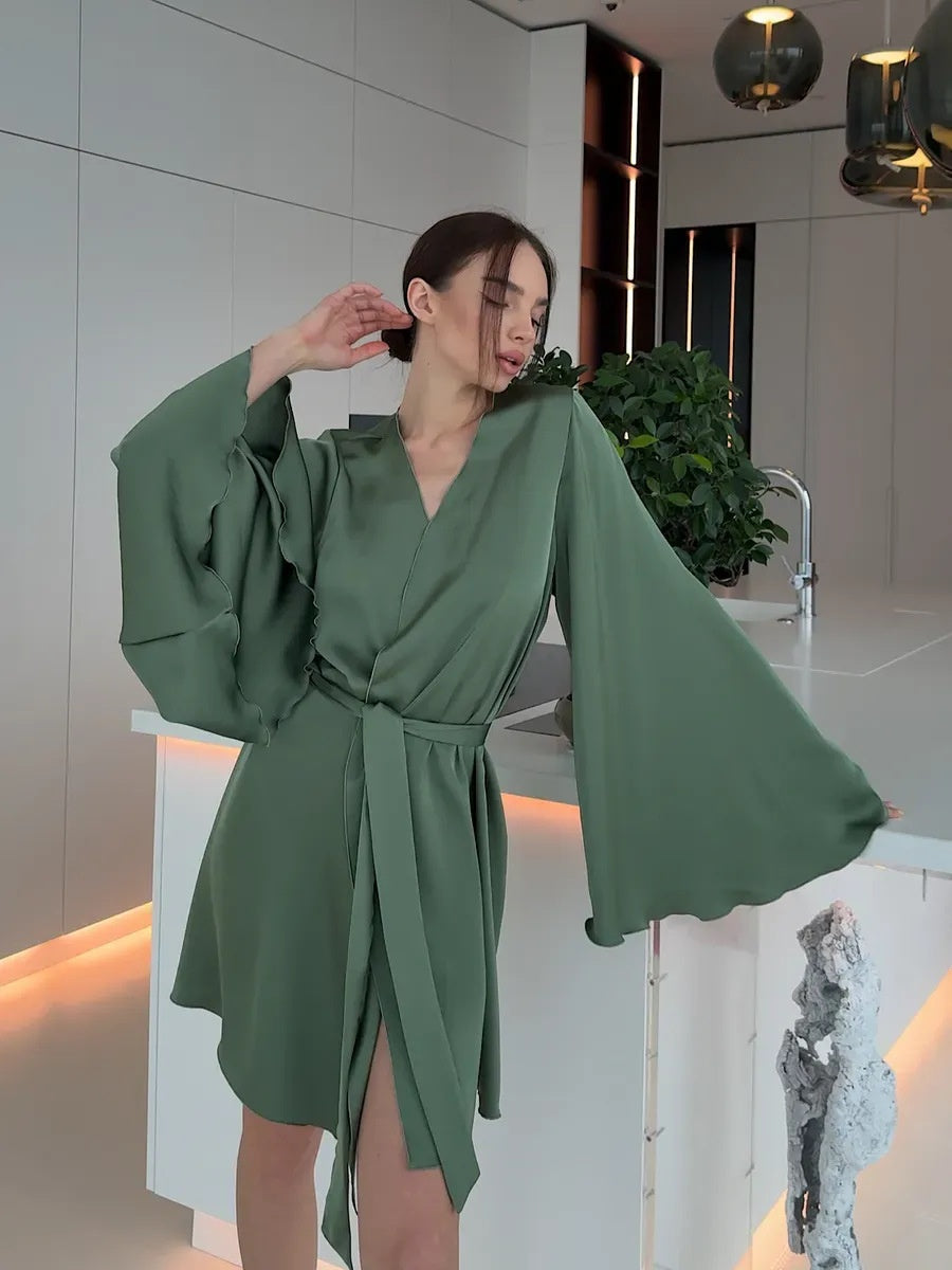 V-neck Thin Strap Nightgown Lazy Style Parties Mini&Short Dresses