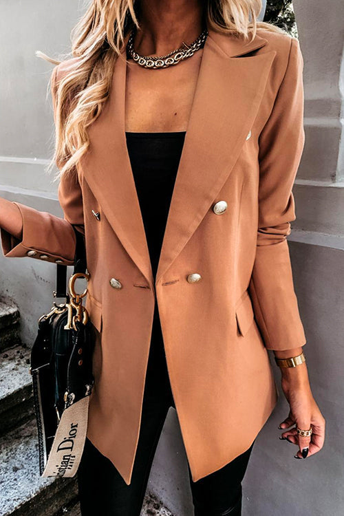 Lapel Double Breasted Open Front Blazer Jacket