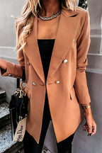 Lapel Double Breasted Open Front Blazer Jacket