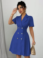 Double-breasted Lapel Short Sleeve Waist Short Suit Dress