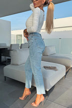 Raw Hem Classic Straight Leg Jeans