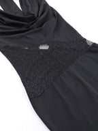 Backless Draped Collar Sparkling Mesh Splicing Halter Mini&Short Dresses