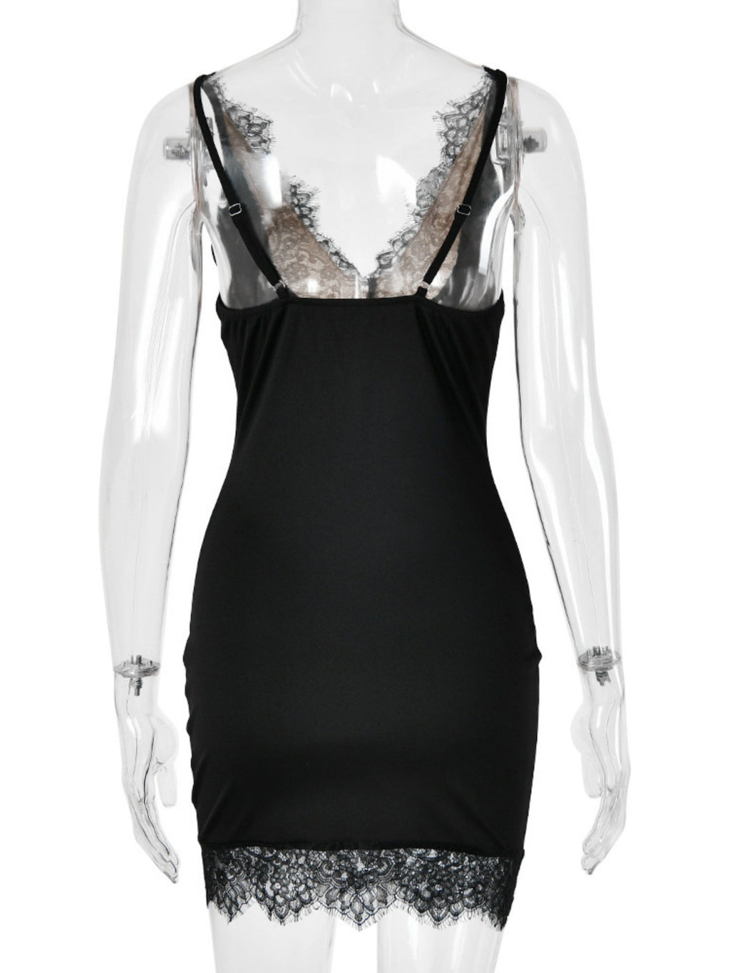 Lace Trim Deep V-neck Sleeveless Bodycon Mini&Short Dresses