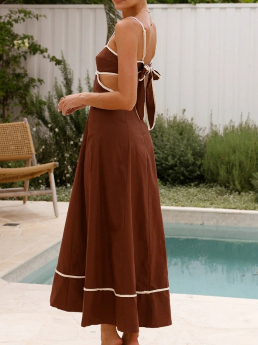 Camisoles Color Matching Color-blocked Hollow Vacation And Leisure Maxi Dresses