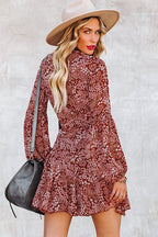Floral Print V-Neck Button-Front Drawstring Waist Ruffle Hem Mini Dress