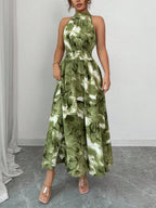 Printed Halter Sleeveless Vacation And Leisure Maxi Dresses