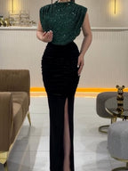 Sequins Splicing Sleeveless Hip-hugging Slit Parties Maxi Dresses