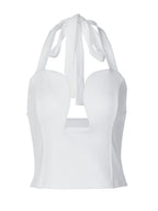 Hollow-out Bralette With Underwire, Tight-fitting Solid Color Halter Neck Double-layer Vest