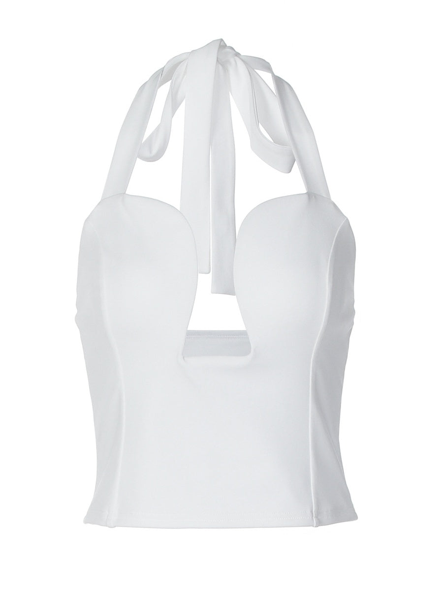 Hollow-out Bralette With Underwire, Tight-fitting Solid Color Halter Neck Double-layer Vest
