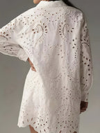 Solid Color Openwork Button-down Collar Shirt