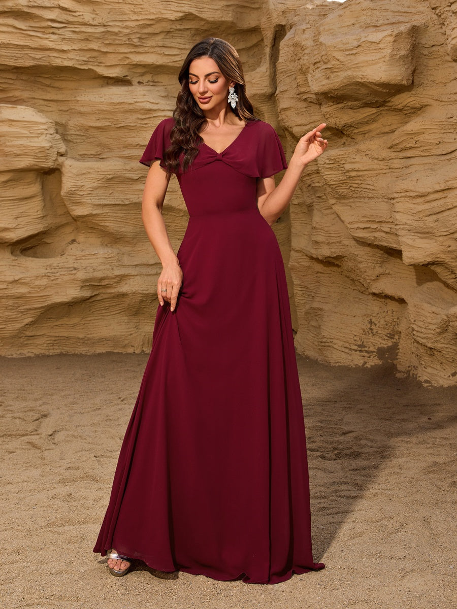 Bow Shawl Style Chiffon Temperament Formal Dress Maxi Dresses