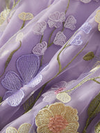 Embroidered 3D Floral Fitted Waist Short-sleeved Long Dress