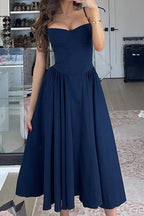 Corset Bustier Spaghetti Strap Basque Waist Gathered Full Midi Dress