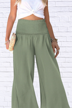 Wide-Leg Smocked Waist Pants