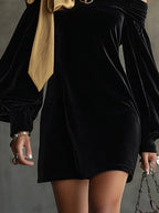 Off-shoulder Balloon Sleeve Bow Banquet Mini&Short Dresses