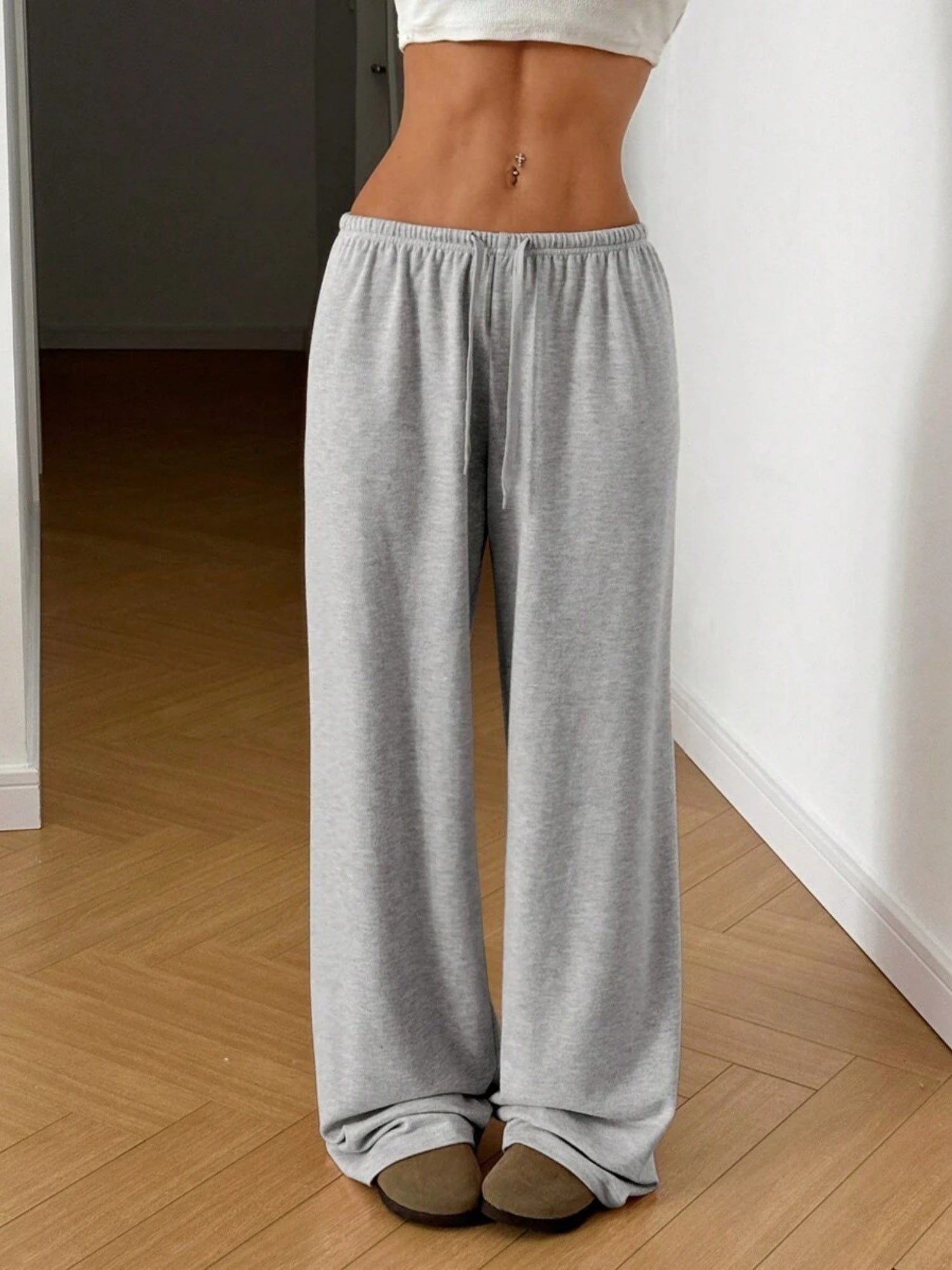 Elastic Waistband Lace Up Wide-leg Pants