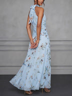 Halter Printed Temperament Waist Parties Maxi Dresses