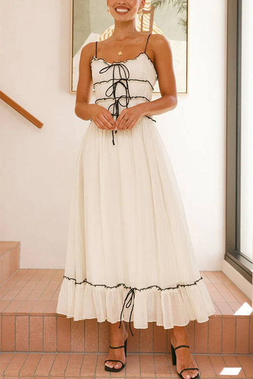 Frill Trim Tie Bow Swing Maxi Cami Dress