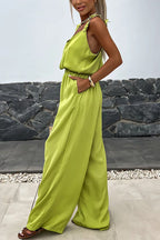 V Neck Backless Waisted Wide Leg Floral Cami Jumpsuit