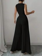Commuting Suit Collar Pleated Pants Double-breasted Jumpsuits