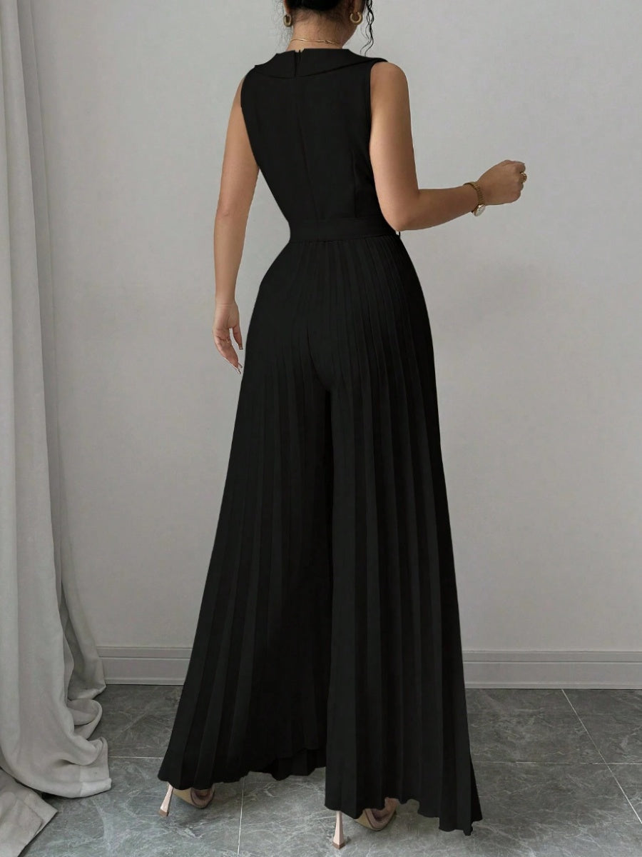 Commuting Suit Collar Pleated Pants Double-breasted Jumpsuits