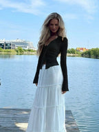 Deep V-neck Chiffon Burning Flowers Long Sleeve Designer Shirt