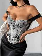 Jacquard Strapless Lace Tethered Fish Bones Strapless Bra
