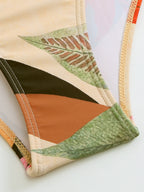 One-piece Swimsuit With Cross-over Print, Revealing Backpack And Hip-revealing Long Skirt (two-piece Set)