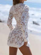 Openwork Lace V-neck Bandage Temperament Smock Mini&Short Dresses