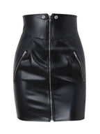 PU Leather Fold Zipper Buttons High-waisted Hip-hugging Skirts