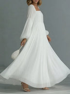 Vacation Balloon Sleeve Big Swing Square Collar Comfort Maxi Dresses