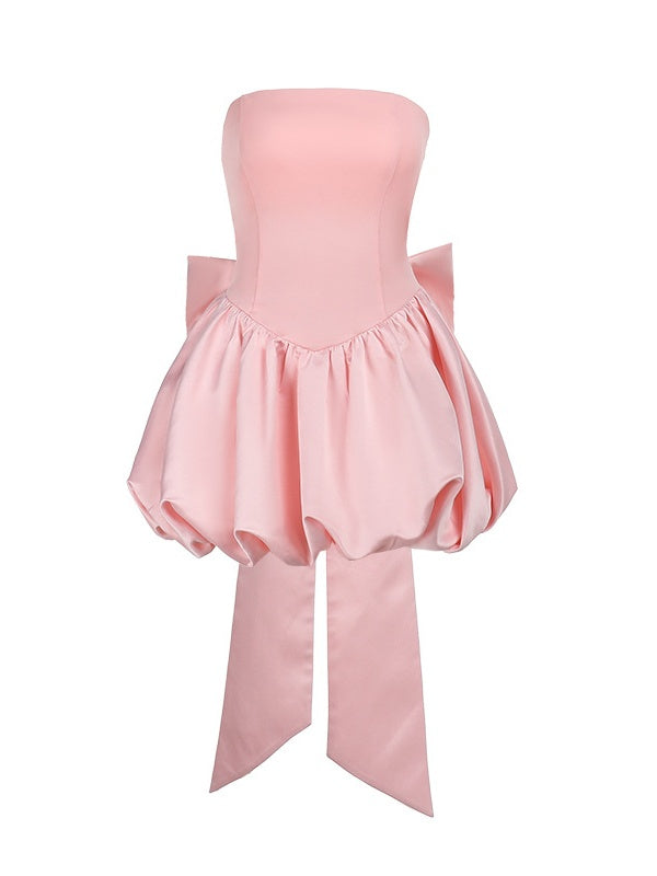 Sexy Backless Strapless Mini Dress With Large Bow