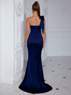 Satin Fish Bones Brown Slit Wedding Maxi Dresses